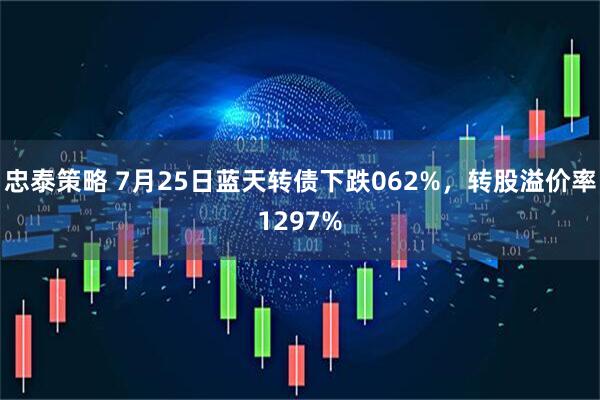 忠泰策略 7月25日蓝天转债下跌062%，转股溢价率1297%